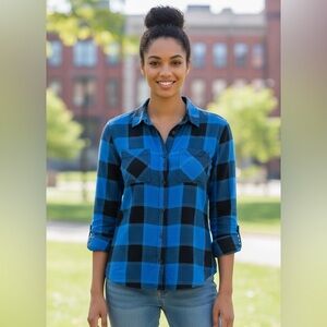 Rock & Republic Blue and Black Plaid Shirt